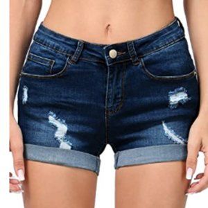 Juniors Shorts Mid Waist Distressed Raw Edge Stret